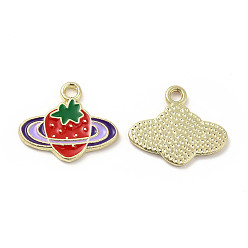 Lilac Alloy Enamel Pendants, Strawberry Charms, Golden, Lilac, 14.5x17x1.5mm, Hole: 1.8mm