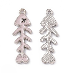 Pink Подвески из эмали и сплава, очарование рыбьей кости, платина, розовые, 34x11x1.5 мм, отверстие : 1.6 мм
