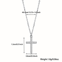 Platinum Cubic Zirconia Cross Pendant Necklaces, Rhodium Plated 925 Sterling Silver for Women, Platinum, 15.75 inch(40cm)