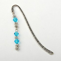 Deep Sky Blue Tibetan Style Bookmarks/Hairpins, with Glass Beads, Deep Sky Blue, 84mm
