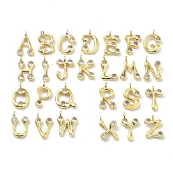Real 18K Gold Plated 26Pcs 26 Styles Rack Plating Brass Micro Pave Cubic Zirconia Pendants, Cadmium Free & Lead Free, Long-Lasting Plated, Letter A~Z, Real 18K Gold Plated, 22.5~24x6~17.5x3.5~4mm, Hole: 3.2mm, 1pc/style