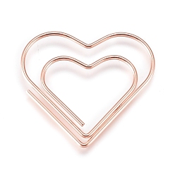 Rose Gold Heart Shape Iron Paperclips, Cute Paper Clips, Funny Bookmark Marking Clips, Rose Gold, 27x29.5x1mm