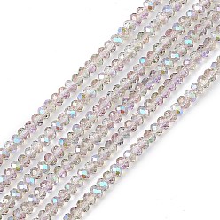 Medium Orchid Transparent Electroplate Glass Beads Strands, Faceted, Rondelle, Half Rainbow Plated, Medium Orchid, 4~4.5x3~3.5mm, Hole: 0.8mm, about 150~152pcs/strand, 17.91~19.69 inch(45.5~50cm)