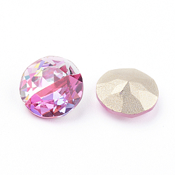 Rose Pointed Back & Back Plated K9 Glass Rhinestone Cabochons, Grade A, Two Tone, Shiny Laser Style, Faceted, Flat Round, Rose, 8x4.5mm