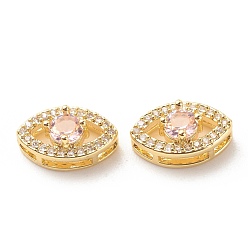 Pink Стойки обшивки латунь кубического циркония многожильных ссылки, без кадмия и без свинца, долговечное покрытие из настоящего золота 18 k, глаз, розовые, 14x8.5x6.5 мм, отверстие : 11x6 мм