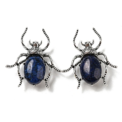 Lapis Lazuli Dual-use Items Alloy Spider Brooch, with Natural Lapis Lazuli, Antique Silver, 42x38x12~13mm, Hole: 4.5x4mm
