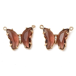 Sienna Brass Pave Faceted Glass Connector Charms, Golden Tone Butterfly Links, Sienna, 17.5x23x5mm, Hole: 0.9mm