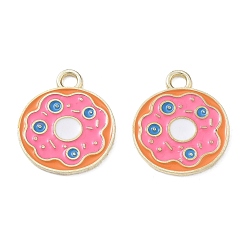 Donut Alloy Enamel Pendants, Foods Charms, Golden, Donut Charms, 20x17x1mm, Hole: 2.5mm