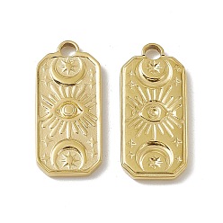 Real 18K Gold Plated Vacuum Plating 201 Stainless Steel Charms, Rectangle with Moon & Star & Eye Charm, Real 18K Gold Plated, 22x10x1.5mm, Hole: 2.2mm