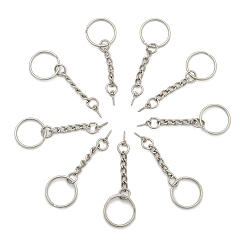Platinum Iron Split Key Rings, with Chains and Peg Bails, Keychain Clasp Findings, Platinum, 20mm
