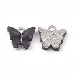 Gray Acrylic Charms, with Platinum Tone Alloy Finding, Butterfly Charm, Gray, 13x14x3mm, Hole: 2mm