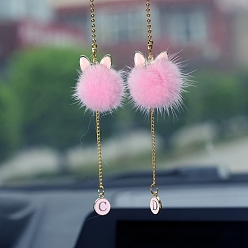 Pearl Pink Mink Hair Pendant Decorations, with Alloy Finding, Cat Shape, Pearl Pink, 600mm