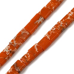 Dark Orange Synthetic Imperial Jasper Beads Strands, 2-Hole, Rectangle, Dark Orange, 5.5~6x5x2.5mm, Hole: 0.9mm, about 69~70pcs/strand, 15.12~15.2 inch(38.4~38.6cm)
