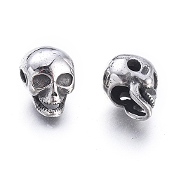 Antique Silver Halloween 304 Stainless Steel Beads, Skull Head, Antique Silver, 12x8.5x9mm, Hole: 1.8mm