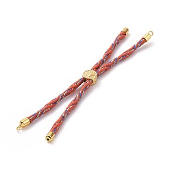 Tomato Nylon Cord Silder Bracelets, for Connector Charm Bracelet Making, with Rack Plating Golden Brass Findings, Long-Lasting Plated, Cadmium Free & Lead Free, Tomato, 8-5/8~9-1/8x1/8 inch(22~23x0.3cm), Hole: 2mm