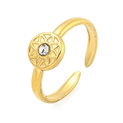 Настоящее золото 18K 304 Кольцо-манжета из нержавеющей стали с кубическим цирконием в виде цветка, кольцо-солитер для женщин, реальный 18 k позолоченный, 8 мм, внутренний диаметр: регулируемый