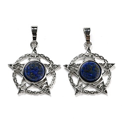 Ляпис-Лазурь Подвески с натуральным лазуритом, окрашенные, с реечной обшивкой латунными выводами, без кадмия и без свинца, звонить звездочкой, 27.5x25.5x7~8 мм, отверстие : 8x5 мм