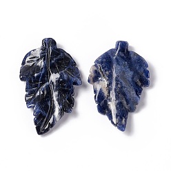 Sodalite Natural Sodalite Pendants, Leaf Charms, 41.5x25~26x5mm, Hole: 0.8mm