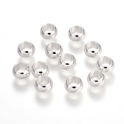 Silver Brass European Beads, Large Hole Rondelle Beads, Silver Color Plated, 7x4mm, Hole: 4.5mm