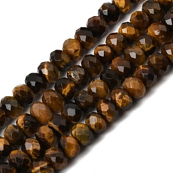 Tiger Eye Natural Tiger Eye Beads Strands, Faceted, Rondelle, 6x4mm, Hole: 1.2mm, about 93pcs/strand, 15.35''(39cm)