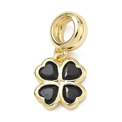 Черный Подвеска в виде клевера в европейском стиле ко Дню Святого Патрика, латунная, инкрустированная кубическим цирконием., подвески с большим отверстием в виде клевера, стойки покрытие, долговечный, без кадмия и без свинца, реальный 18 k позолоченный, чёрные, 20 мм, отверстие : 4.9 мм