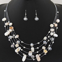 white Exaggerated Crystal Turquoise Shell Multi-layer Necklace Earring Set for Women