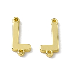 Letter L Rack Plating Brass Connector Charms, Real 18K Gold Plated, Long-Lasting Plated, Cadmium Free & Nickel Free & Lead Free, Letter Links, Letter.L, 14x6.5x1.5mm, Hole: 1mm