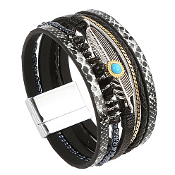 black Bohemian Feather Turquoise Magnetic Clasp Bracelet - Vintage, Creative, Gravel Feather Fur Bracelet.