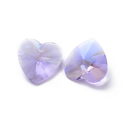 Фиолетовый Стеклянные украшения из горного хрусталя, граненые, сердце, фиолетовые, 12x12x5.5 мм, отверстие : 1.2 мм