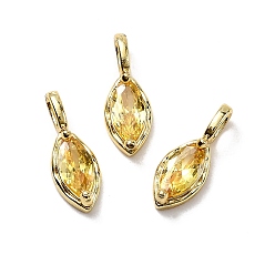 Желтый Подвески из латуни с микропаве из кубических цирконий в форме конского глаза, стойки покрытие, долговечный, без кадмия и без свинца, золотые, желтые, 14.5x5.5x3.5 мм, отверстие : 3.5x1.5 мм