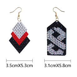 Mixed Color DIY Asymmetric Dangle Earring Making Diamond Painting Kits, Rhombus & Arrow, Mixed Color, Pendant: 51~58x31~35mm, 2 pairs/set