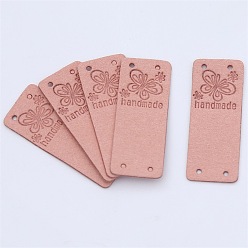 Salmon Microfiber Label Tags, with Holes & Word handmade, for DIY Jeans, Bags, Shoes, Hat Accessories, Rectangle, Salmon, 50x20mm