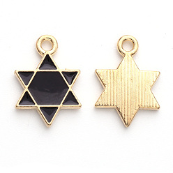 Black Alloy Enamel Pendants, for Jewish, Star of David, Light Gold, Black, 16.5x12x2mm, Hole: 1.6mm