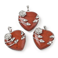 Красный Камень Сердечные подвески из натуральной красной яшмы, латунные цветочные обертки для любви, платина, 35x32x11.5 мм, отверстие : 8x5 мм