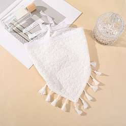 White Lace Bandana Kerchief Tie Back Headwrap, Flower Pattern Head Band Triangular Head Scarf, White, 450mm