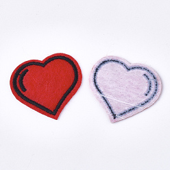 Red Computerized Embroidery Cloth Iron On Patches, Costume Accessories, Appliques, Heart, Red, 34x37x1mm
