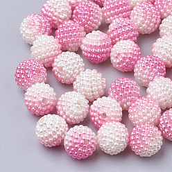 Hot Pink Imitation Pearl Acrylic Beads, Berry Beads, Combined Beads, Rainbow Gradient Mermaid Pearl Beads, Round, Hot Pink, 12mm, Hole: 1mm, about 200pcs/bag
