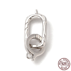 Real Platinum Plated Rhodium Plated 925 Sterling Silver Fold Over Clasps, Oval, with 925 Stamp, Real Platinum Plated, oval: 16x8.5x2mm, Hole: 1.2mm, ring: 10.5x8.5x1.5, Hole: 1.4mm