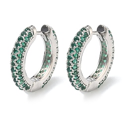 Зеленый Латунные микро проложить серьги обруча кубического циркония, без кадмия и без свинца, долговечный, стойки покрытие, платина, зелёные, 16.5x17x3.5 мм
