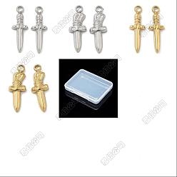 Real Gold Plated & Stainless Steel Color 16Pcs 4 Styles 304 Stainless Steel Pendants, Sword & Dagger, Real Gold Plated & Stainless Steel Color, 18~18.5x6~6.5x2.5mm, Hole: 1.6mm, 4pcs/style