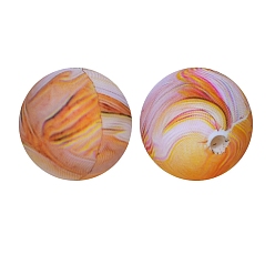 Dark Orange Round with Wave Print Pattern Food Grade Silicone Beads, Silicone Teething Beads, Dark Orange, 15mm