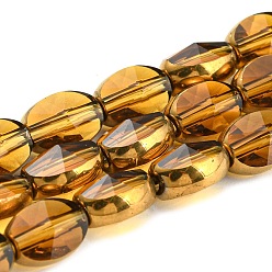 Goldenrod Electroplate Transparent Glass Beads Strands, with Golden Plated Edge, Faceted Oval, Goldenrod, 8~9x6.5x5mm, Hole: 1.2mm, about 37pcs/strand, 23.78 inch(60.4cm)