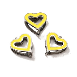 Yellow 304 Stainless Steel Snap on Bails, with Enamel, Heart, Stainless Steel Color, Yellow, 11x9.5x3.5mm, Pin: 0.9mm