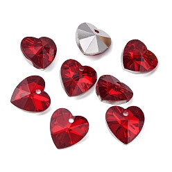 Dark Red Handmade Glass Pendants, Faceted Heart, Great For Mother's Day Bracelet Making, Dark Red, Silver Plated, 8mm thick, hole: 1mm