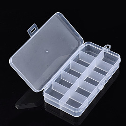 Clear Plastic Bead Storage Containers, 10 Compartments, Rectangle, Clear, 14.5x6.9x2.15cm, Hole: 5.5mm, compartment: 30x24mm.