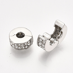 Cristal Laiton européen fermoirs, Perles avec un grand trou   , avec strass, plat rond, platine, cristal, 11x5.5mm, Trou: 4mm