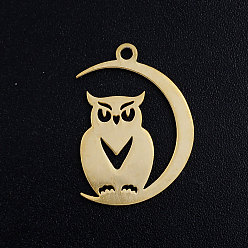 Golden 201 Stainless Steel Pendants, For Halloween, Owl with Moon, Golden, 20x14x1mm, Hole: 1.5mm