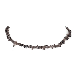 Obsidian Natural Ice Obsidian Chip Beaded Necklace, Stainless Steel Color, 15.94~15.98 inch(40.5~40.6cm)