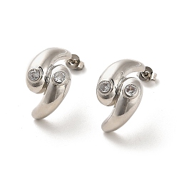 Platine Boucles d'oreilles en laiton plaqué en forme de larme, micro pavé, zircone cubique transparente, sans cadmium et sans plomb, platine, 20x12mm
