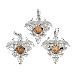 Пейзажный Джаспер Подвески из натуральной яшмы с треугольными узорами, подвески из латунных камней, платина, стойки покрытие, 41.5x34.5x5.5~7 мм, отверстие : 8.5x5.5 мм